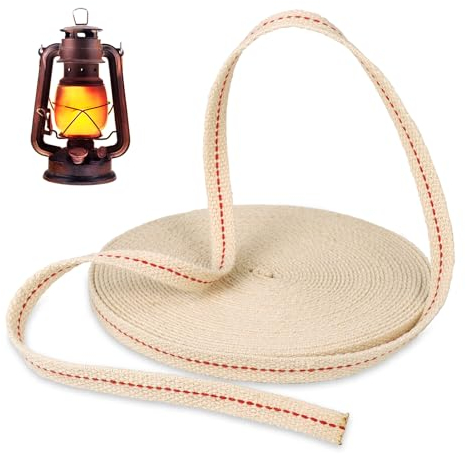 10m Stoppino per Lampade a Olio in Cotone Piatto, 1,2cm Larghezza, Ricambi per Lampade a Paraffina, Cherosene e Olio, Alta Resistenza con Tessuto Intrecciato, Ideale per Uso Domestico e Professionale