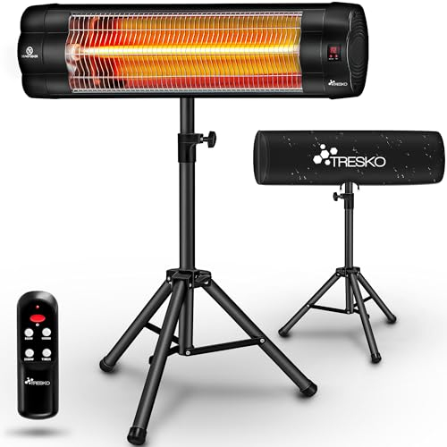 TRESKO Stufa a infrarossi da 2500 W con telecomando, radiatore di calore elettrico con 3 livelli di riscaldamento, per interni ed esterni, faretto a infrarossi regolabile in altezza