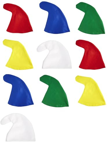 10 Zwergenmützen zum Zwerg oder Wichtel Kostüm | Fasching Mottoparty (Bunt)