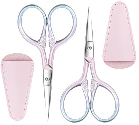 2 Pcs Eyebrow Scissors, 3.5 Inch Pink Stainless Steel Straight Tip