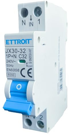 Interruttore Magnetotermico Automatico, 1P+N Curva C 220V Da 1 Modulo DIN, Salvavita Stotz, MCB 1P+N 6kA C32 32A