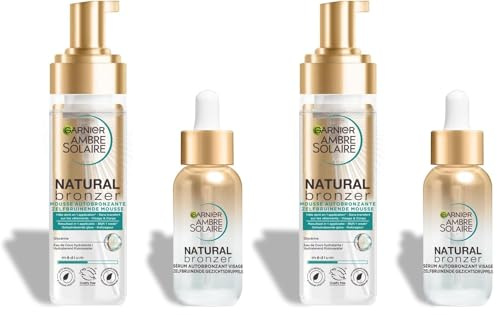 GARNIER Ambre Solaire - Coffret Mousse & Sérum Autobronzants & Hydratants - Teint Naturel & Radieux - Eau De Coco, Glycérine, Acide Hyaluronique - Vegan & Cruelty Free - Visage & Corps
