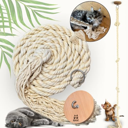 Katzal Premium Katzen Kletterseil - L=3m D=30mm | Stabiles und Natürliches Baumwoll Katzenseil | Perfektes Katzenspielzeug | Schützt die Möbel | Ideal für die Katzen Selbstbeschäftigung |