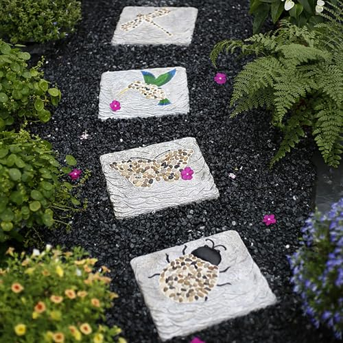Trittsteine für Garten Quadratische Gartensteine mit Kieselsteinen, Gehweg-Trittrasensteinset aus Beton für den Außenbereich, 31 X 21 cm Große Fliesen für Dekorativen Gartenweg(Color:Set of 4)