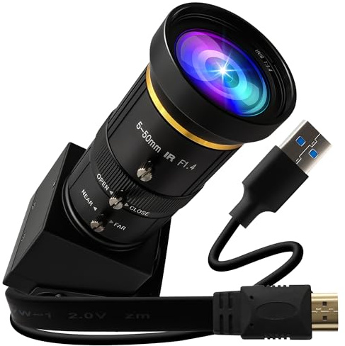 ELP Webcam USB 3.0 4K 60 fps - Sortie HDMI et USB, double affichage, zoom manuel, zoom 10x, haute vitesse, H.264, objectif 5-50 mm