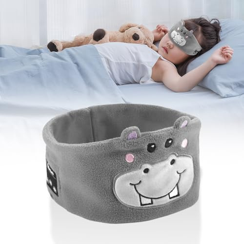 Wireless Sleep Headband Headphone - Cartoon Headphones for Childrens, Bluetooth V5.0, Ultra-thin Speaker, Adjustable Volume Hi-Fi Stereo for Elastic Headband, Gift for Children (Grey)