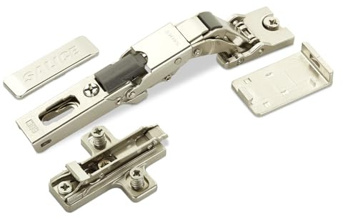 2er Set Salice Push Open Universalscharnier 110° für Glas- und Spiegeltüren | inkl. Kreuzplatte Höhe 3 mm mit Euroschrauben, Exzenterverstellung, Schrankscharniere mit Abdeckkappen