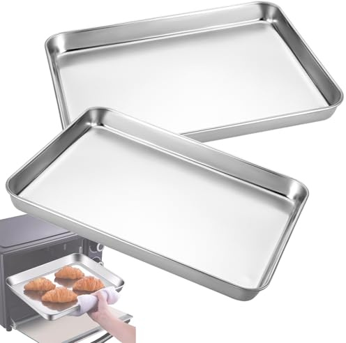 Plaque De Cuisson Four Lot De 2 Plat De Cuisson Antiadhésif, Plaques À Pâtisserie En Acier Inoxydable, Plateau Rectangulaire En Métal Bord Rond Facile À Nettoyer Plaque Pour Service(60x40x3cm)