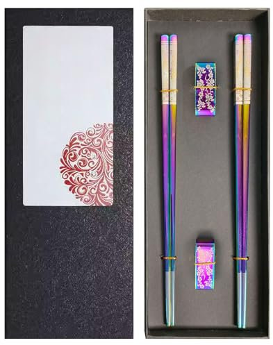 Essstäbchen Edelstahl,Guador 2 Paar Essstäbchen Spülmaschinenfest Mit Halter Chopsticks Regenbogen Stäbchen Zum Essen Sushi Chinesische Stäbchen Ess Stäbchenessstäbchen Edelstahl