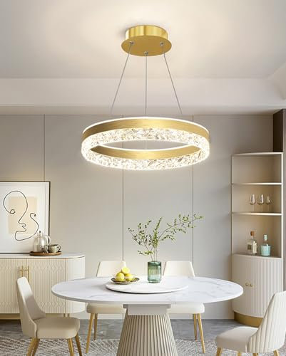Deliouay LED Pendelleuchte Esstisch Hängelampe Rund Hängend Lampe Modern Ring Hängeleuchte Dimmbar Esstischlampe mit Fernbedienung Pendellampe für Wohnzimmer Küche Büro Deckenleuchte (Gold, Ø50cm)