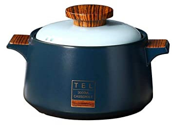 Olla de cerámica para sopa de sopera de cerámica, olla de cerámica redonda de 4 litros, cazuela para cocinar/olla de barro/olla de barro/olla para estofado, utensilios de cocina de cerámica con t