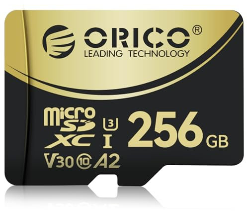 ORICO Tarjeta Micro SD 256GB, hasta 180 MB/s ectura, Tarjeta microSDXC UHS-I, C10, U3, V30, A2, Full-HD 4K, Tarjeta de Memoria de Alta Velocidad para Smartphones/tabletas/cámaras de acción