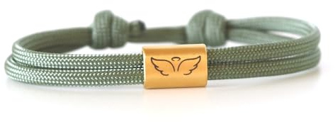 myGreta Personalisierbares Segeltau Armband mit Edelstahl Schieber, Schutzengel Flügel Gravur, ideal als Geschenk – Handgefertigt, stylisch & robust