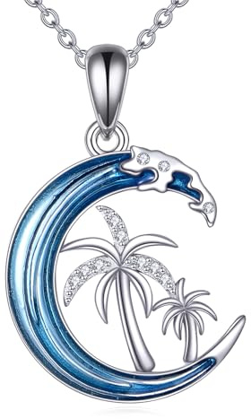 AXELUNA Collier pour femme en argent sterling 925 avec pendentif vague de palmier - Cadeau pour mère et épouse