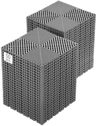 VEVOR Tapis de Drainage emboîtable, 310x310 mm, Dalles de Sol de Drainage modulaire emboîtable, 50 pcs, Coussin de Sol à épisser en PP antidérapant Gris, Tapis de Douche, pour Garage, Jardin, Cuisine