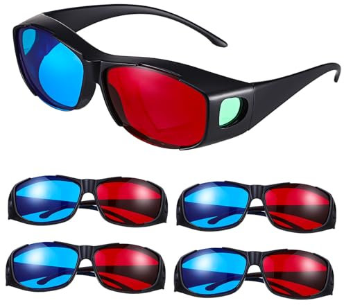 TINEASUR 5 Pezzi Occhiali 3d Anaglifici in Plastica Leggera Rossi e Blu Per Film 3d a Casa e Cinema Comodi e