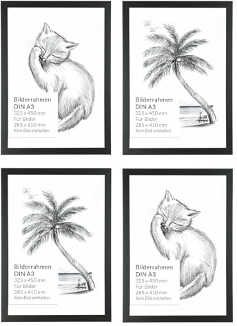 Licht-Erlebnisse Cadres noirs set 4 DIN A3 bois plastique incassables 32,5 x 45 cm carré pour certificats images