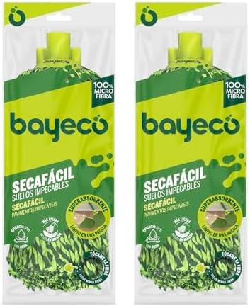 Bayeco - Fregona Secafácil Hilos 100% Microfibra - Absorción y Limpieza Superior - Ligera Incluso mojada - Más Resistencia y Durabilidad - Verde - 1 Unidad (Paquete de 2)