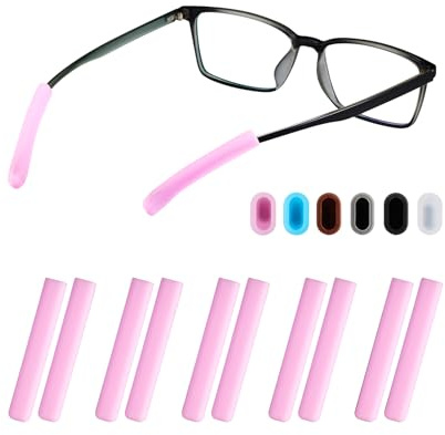Glasses Ear Cushion, Non Slip Soft Silicone Eyeglass Ear Cushions, Anti-Slip Comfort Eyeglasses Temple Tips Sleeve Retainer, Comfort Eye Glass Ear Grips, Glasses Accessories (5 Pink Pairs)