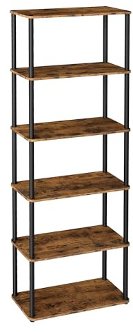 VASAGLE Superfast Toolless Assembly, 6-Tier Storage Shelf, Standing Shelving Unit, 60 x 23.8 x 173.4 cm, Living Room, Bedroom, Kitchen, Rustic Brown and Ink Black LLS166K01