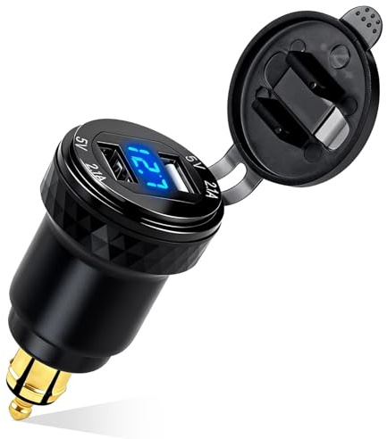 Hemlosk USB-billaddare för bil, DIN-uttag med QC 3.0 Dual USB-laddare för bil, vattentät med LED-display, för BMW-motorcyklar 12-24 Volt