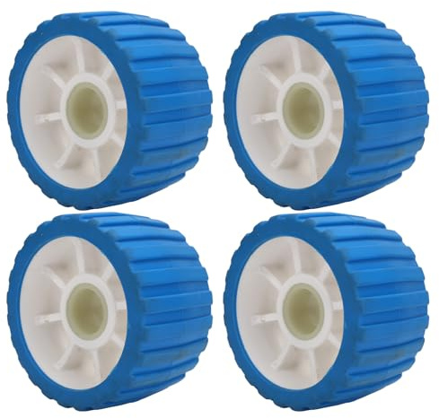 Fockety Boat Trailer Rollers, 4PCS 125 X 73 X 30mm Wobble Rollers Polyurethane Boat Trailer Poly Ribbed Wobble Rollers Kit Bow Stop for Boat Trailers Blue Bow Roller (Blue)