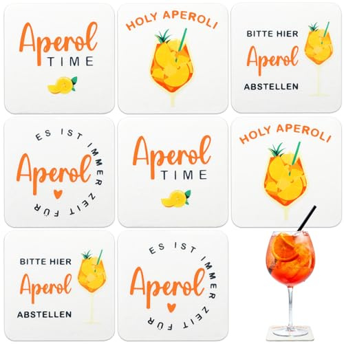 8 Stück 10x10cm Aperol Untersetzer mit Filz Wiederverwendbar Weiß | Aperol Quadrat Untersetzer Aperol Tischdekorationen für Aperol Liebhaber für Aperol-Liebhaber,Freunde,Kollegen,Familie