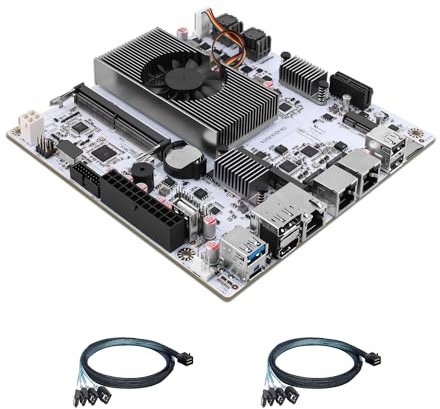 CWWK NAS Motherboard 8 Bay with 10GbE RJ45, N150 CPU Mini ITX PC Mainboard White M8, 2 x NVMe, Dual 2.5GbE LAN, M.2 WiFi, USB-C, 16GB RAM 128GB SSD, PCIe x1, TF (2x 4-SATA Cable)