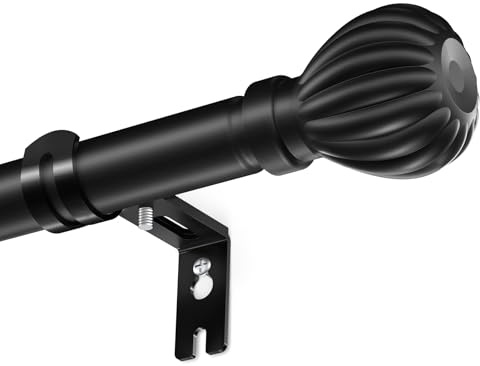 Curtain Rods for Windows 20.77 to 92.85 Inches, 1 Diameter Adjustable Black Curtain Rod, Window Treatment Rods with Round Finials, Easy Mount Hardware Included (46.77-96.85 Inches)
