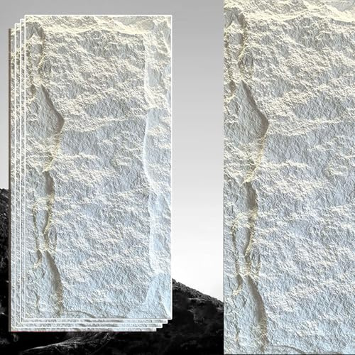 Innovz 4-pack 3d Pu Stone Wall Panels for Interior Decor, Exterior Modern 3d Wall Panels - Faux Stone Look Wainscoting, Outdoor Imitation Stone Rock Wall Paneling(White)