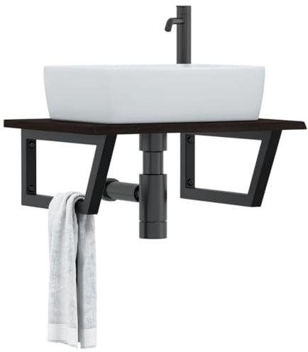 LLEZKBR Armoires et rangement, meubles de lavabo, meuble de salle de bain - Étagère murale en acier et bois massif de chêne