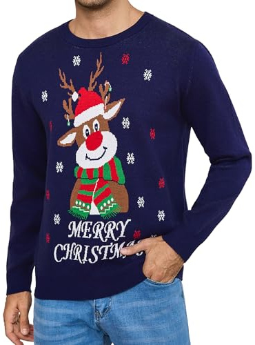 Gyabnw Felpa Natalizia Uomo Calda Morbida Maglione di Natale Elegante Maglia Natalizia Girocollo Stile Renna Maglioni Natalizi Maglie Uomo Invernali Regalo Natale