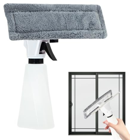 Window Scrubber | Glass Cleaning Wiper Squeegee with Spray Bottle - Multifunctional Glass Scraper Tool Washing Equipment for Door Mirror Windshields Countertop Car Bathroom Kitchen
