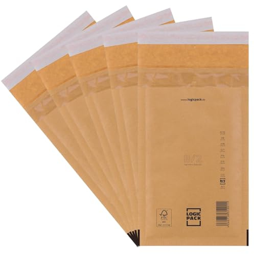 LOGIC PACK Luftpolstertaschen B2 Braun, 25, Versandtaschen gepolstert
