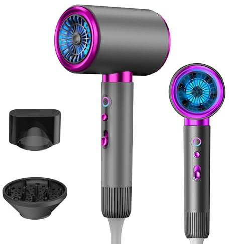 Oskuglin Sèche-cheveux ionique professionnel, 2400 W avec bouton chaud/froid, 3 réglages de température, diffuseur inclus, adapté aux salons de coiffure professionnels/à domicile (Gris)