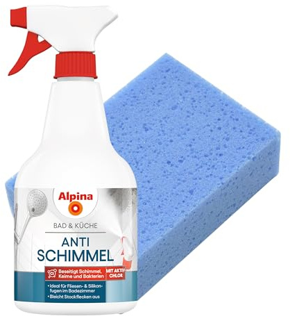 Alpina Bad & Küche Anti-Schimmel-Spray chlorhaltig – inkl. Schwamm – 0,5 L | Effektiver Schimmelentferner für Badezimmer und Küchen – ideal für Fliesen, Fugen und Wände im gesamten Innenbereich