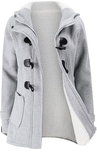 Generisch - Abrigo de mujer con forro de peluche y cierres de gatillo - Cálida chaqueta con capucha para otoño e invierno | Clásico estilo Dufflecoat con cremallera, XL