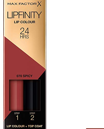 Max Factor Lipfinity Lip Colour Spicy 70 – Kussechter Lippenstift mit 24h Halt ohne auszutrocknen, mit intensiver Farbabgabe, präzisem Applikator & intensiv pflegendem Gloss-Top Coat, 4.2g (1er Pack)