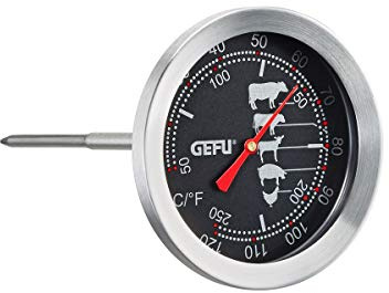 GEFU Bratenthermometer MESSIMO - Edelstahl Fleischthermometer Analog | Analoges Küchenthermometer für Backofen & Grill, Messbereich 10-120 °C, ideal für Geflügel, Rind, Lamm & Wild, Rostfrei