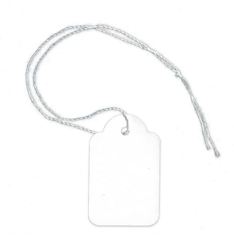 POKORNYS – 100 blanka prisetiketter med tråd (25 x 39 mm) vita, etiketter för märkning I prislappar av kartong med bomullstråd I hänge, hängetikett och presentetiketter för kläder och mycket mer.