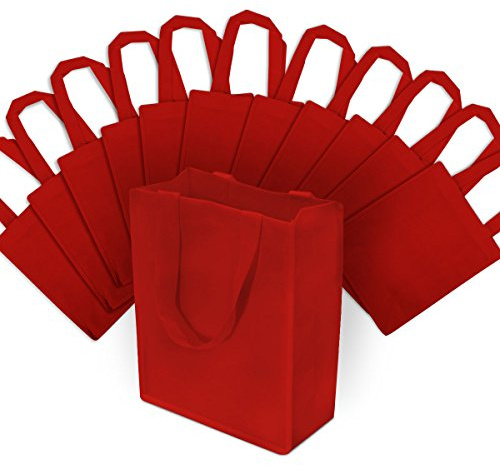 20 cm B x 25 cm H X 10 cm D medium röd superstark högkvalitativa återanvändbara matpåsar, kraftiga shoppingpåsar, presentpåsar, butikspåsar – 12 st.