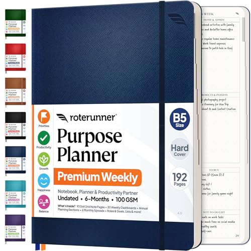 Purpose Planner Undated Monthly Weekly Daily Productivity Journal 2021 Optimized Life, Goal Setting & Business Tool for Professionals, Moms, Academic Student - Leather Day Organizer Notebook…