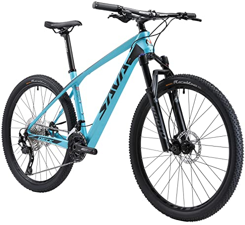 SAVADECK DECK6.0 Carbon Mountainbike 26/27.5/29 XC Offroad Fahrrad Ultraleichtes Kohlefaser MTB mit 30-Gang Shimano DEORE M6000 Group Set und Komplette Hard Tail (Blau, 27.5 * 19)