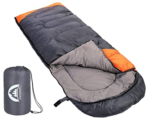 Sleeping Bag 3 Seasons (Summer, Spring, Fall) Warm & Cool Weather - Lightweight,Waterproof Indoor & Outdoor Use for Kids, Teens & Adults for Camping Hiking, Backpacking and Survival (Grey Orange)