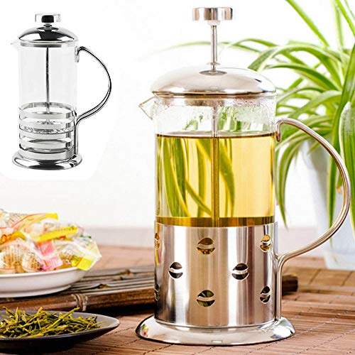 Bakaji Caffettiera a Pressione Francese Macchina Teiera con Coperchio Filtro a Pressa per Caffè e Tè Tisaniera Tisane Capacità 350ml in Vetro e Metallo 2 Modelli Assortiti Colore Silver