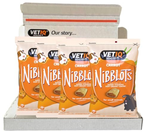 VETIQ Nibblots Carrot Small Animal Skin & Coat Vitamin Treats (4 x 30g) | Soft, Creamy & Fruity Centre with Vitamins A, E & D3. Supports Skin & Coat. No Artificial Colours