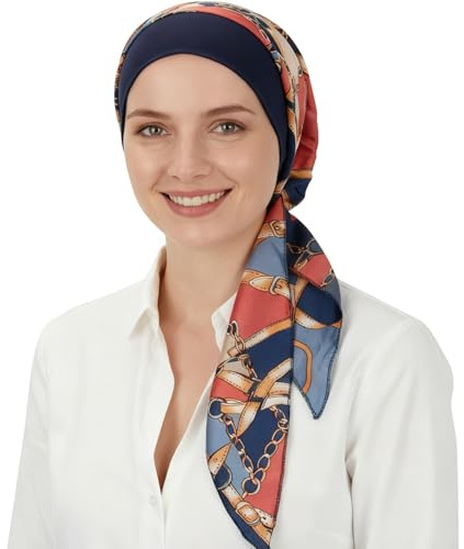 FADACHY Damen Chemo,Haarausfall-Turban,seidiges Kopftuch Einheitsgröße PaPastoral- Blau