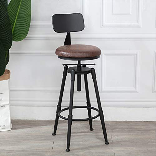 Barstühle Holz Hocker Barstuhl Stuhl Barhocker Industrieller Barhocker Vintage Esszimmerstühle Drehbarer runder gepolsterter Sitzhocker - Höhe höhenverstellbar 65 ~ 80 cm für Café Bar Balkon Patio E