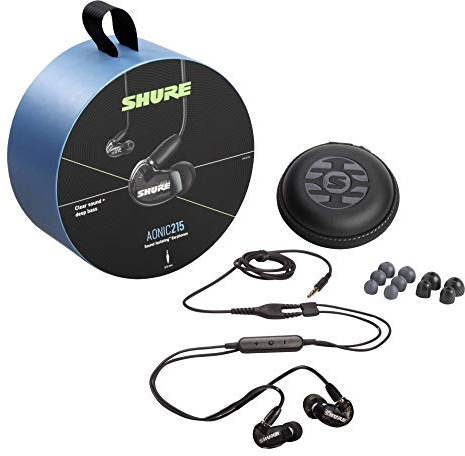 Shure AONIC 215 Wired Sound Isolating Earbuds, Clear Sound, Single Driver, Secure In-Ear Fit, Detachable Cable, Durable Quality, Compatible with Apple & Android Devices - Black