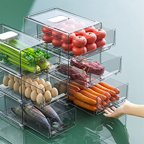 YekouMax Contenedores de almacenamiento y organización de despensa, organizador de refrigerador, contenedores de almacenamiento apilables de plástico con cajones, contenedores extraíbles para
